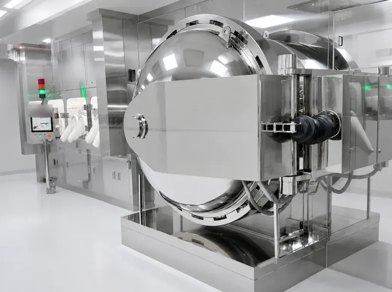 Aseptic isolator line next to a sealed process chamber in the CLOPAM plant